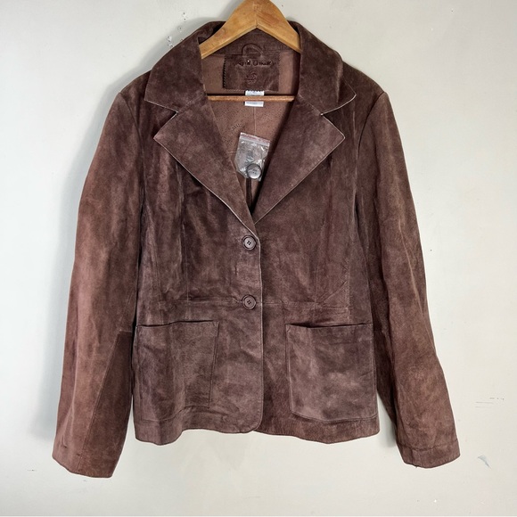 April Cornell Jackets & Blazers - April Cornell Chocolate Brown Genuine Leather Suede Floral Embroidered Jacket M